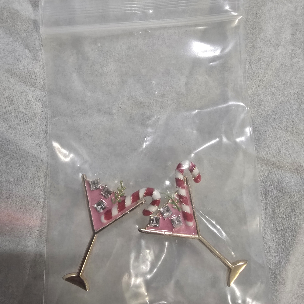 Pink and Silver Martini Glass Earrings